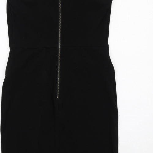 Emma & Michele Womens Black Polyester Pencil Dress Size 6 V-Neck Zip - Cap Sleeve