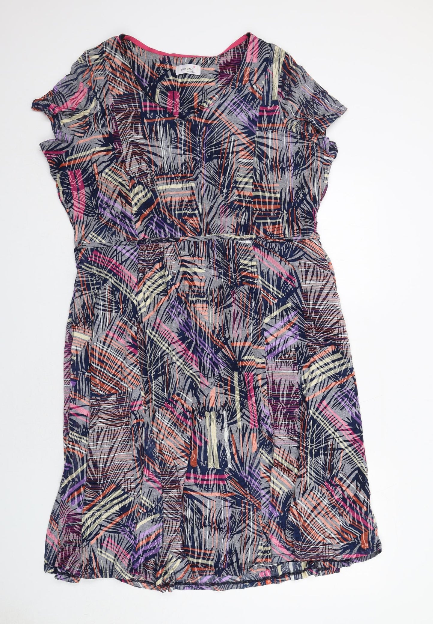 Marks and Spencer Womens Multicoloured Geometric Polyester T-Shirt Dress Size 22 V-Neck Pullover