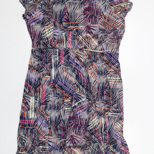 Marks and Spencer Womens Multicoloured Geometric Polyester T-Shirt Dress Size 22 V-Neck Pullover