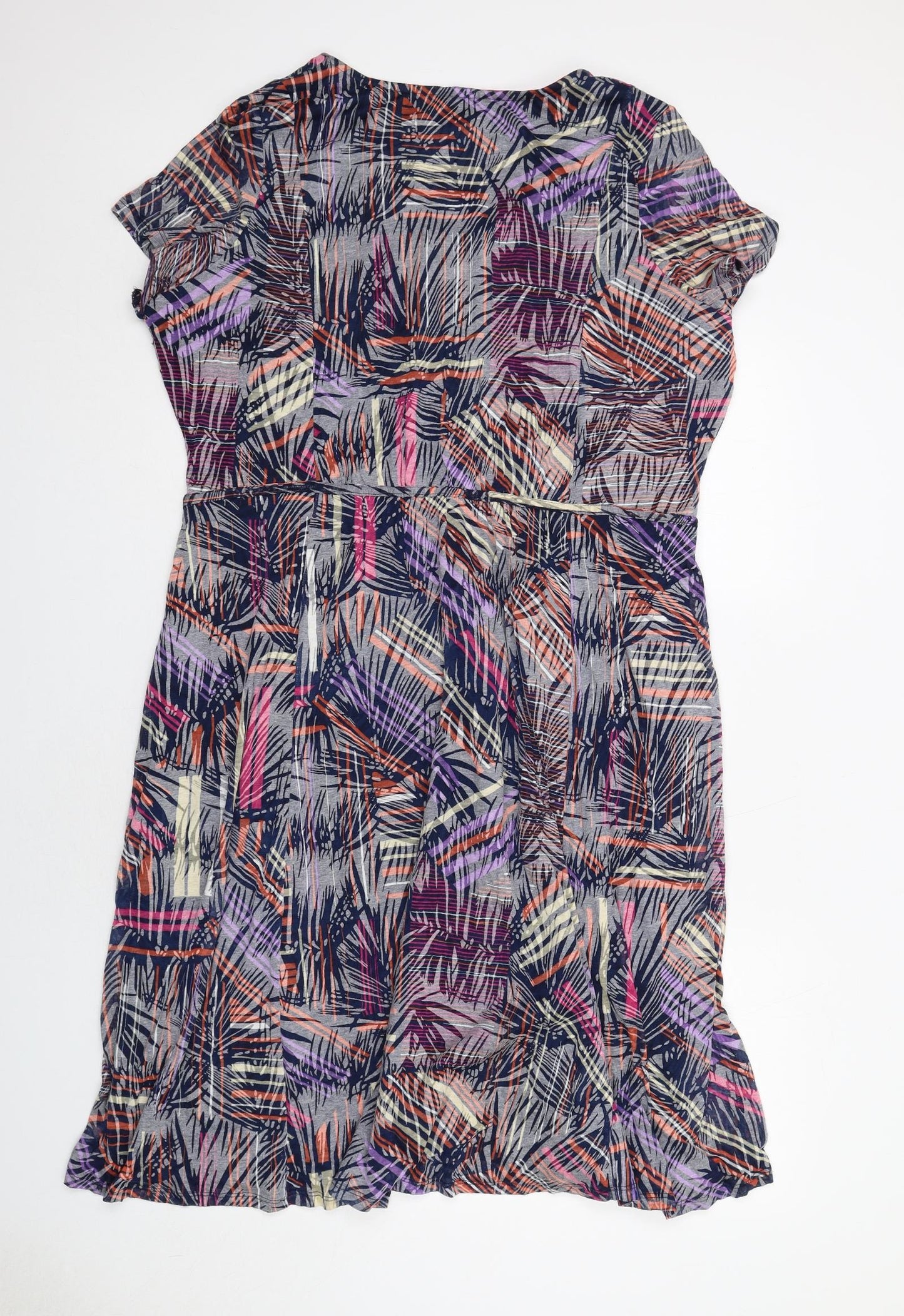 Marks and Spencer Womens Multicoloured Geometric Polyester T-Shirt Dress Size 22 V-Neck Pullover