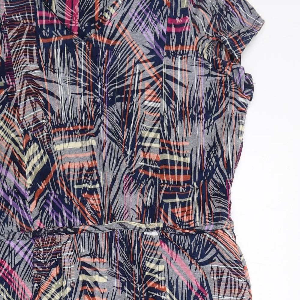 Marks and Spencer Womens Multicoloured Geometric Polyester T-Shirt Dress Size 22 V-Neck Pullover
