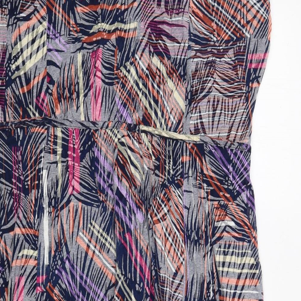 Marks and Spencer Womens Multicoloured Geometric Polyester T-Shirt Dress Size 22 V-Neck Pullover