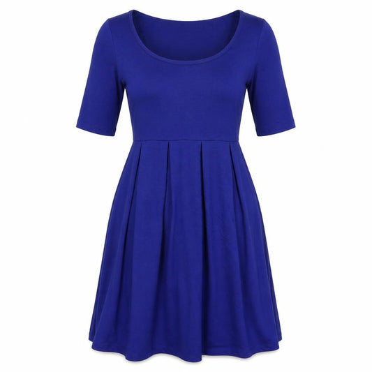 Front view of mamas & papas women’s blue polyester fit & flare, size UK 10, scoop neck pullover