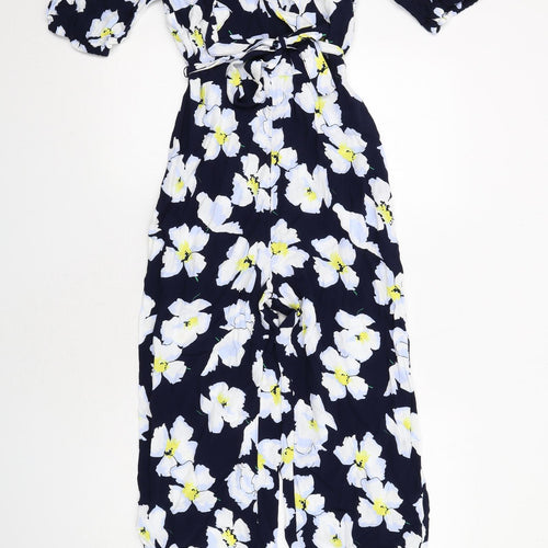 Marks and Spencer Womens Blue Floral Viscose Jumpsuit One-Piece Size 10 Zip