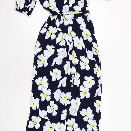 Marks and Spencer Womens Blue Floral Viscose Jumpsuit One-Piece Size 10 Zip
