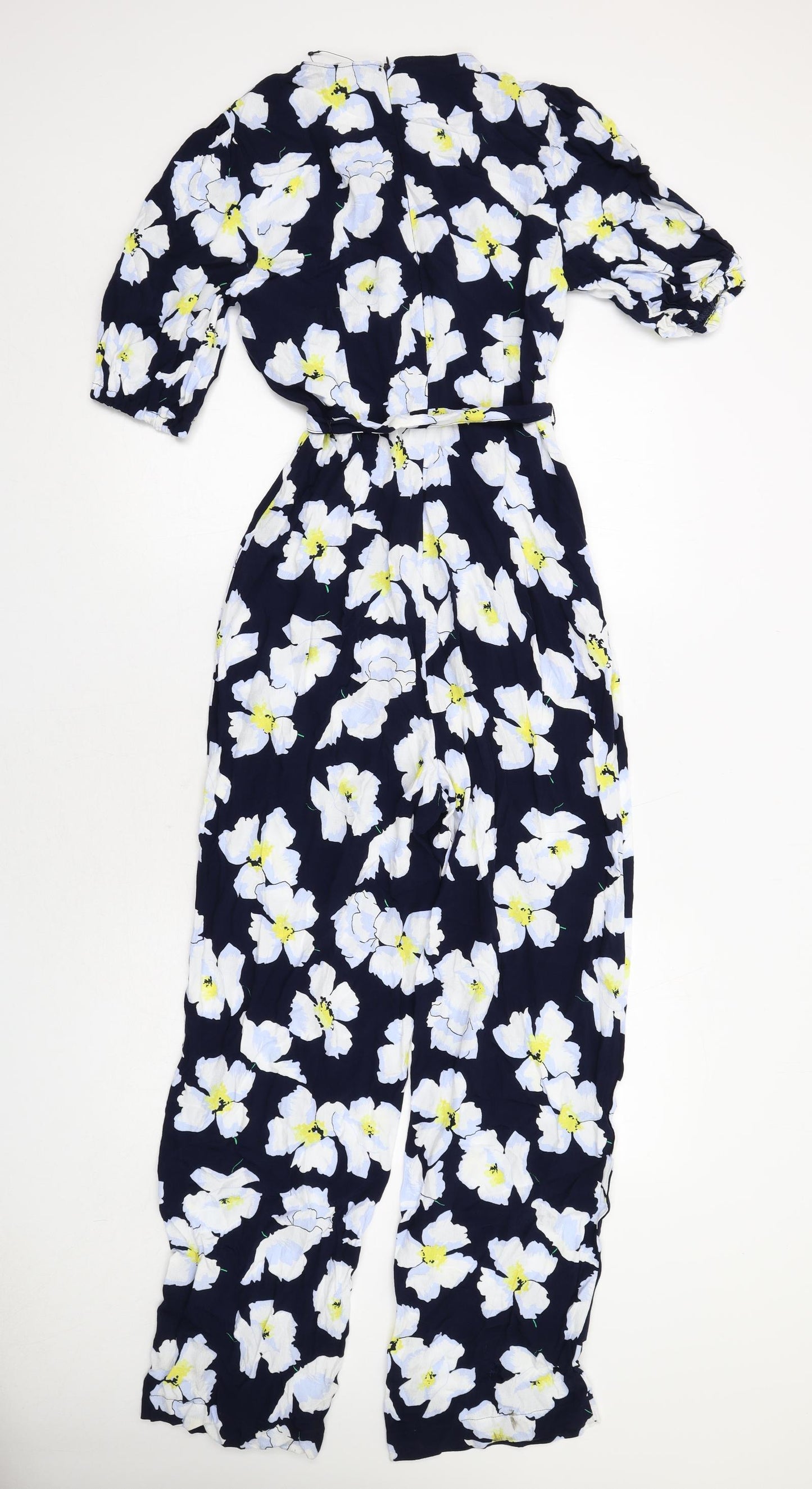 Marks and Spencer Womens Blue Floral Viscose Jumpsuit One-Piece Size 10 Zip