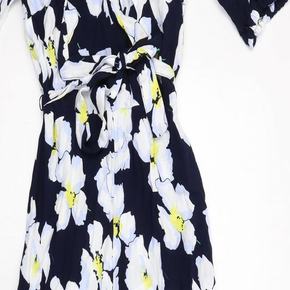 Marks and Spencer Womens Blue Floral Viscose Jumpsuit One-Piece Size 10 Zip