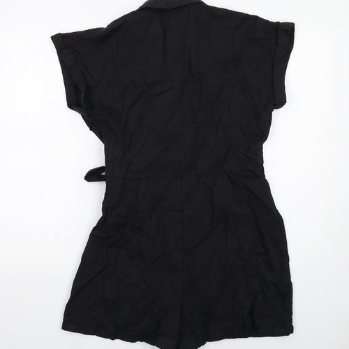 Zara Womens Black Linen Playsuit One-Piece Size L Zip - Wrap Style