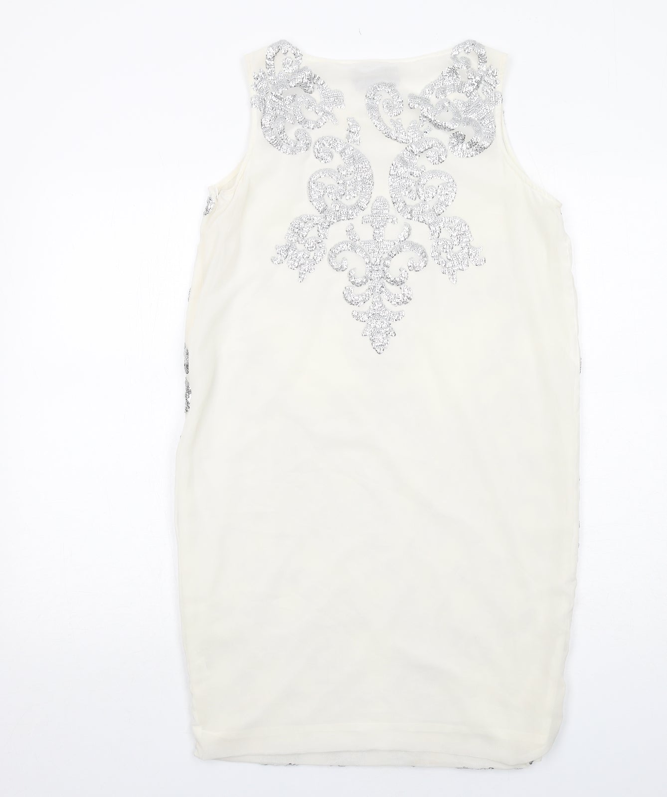 River Island Womens Ivory Geometric Polyester Shift Size 10 Boat Neck Zip - Embellished