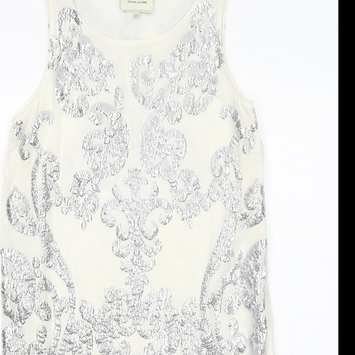 River Island Womens Ivory Geometric Polyester Shift Size 10 Boat Neck Zip - Embellished
