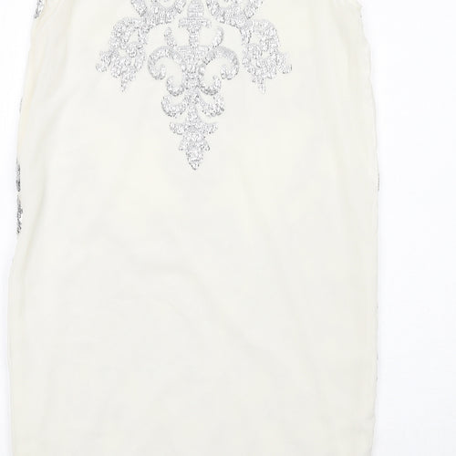 River Island Womens Ivory Geometric Polyester Shift Size 10 Boat Neck Zip - Embellished