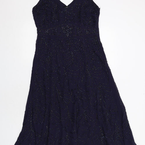 Per Una Womens Blue Polyester A-Line Size 10 V-Neck Zip - Embellished
