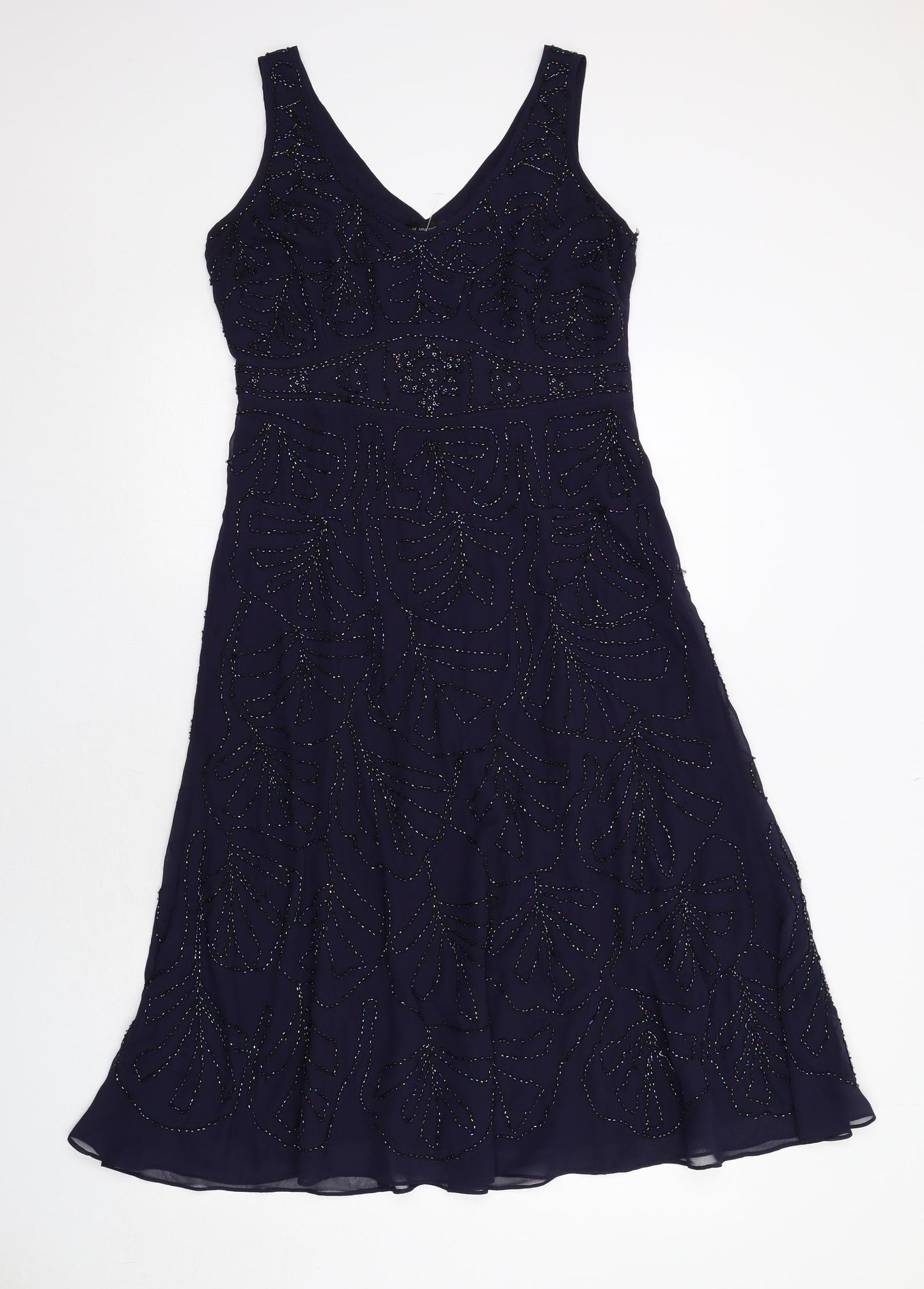 Per Una Womens Blue Polyester A-Line Size 10 V-Neck Zip - Embellished