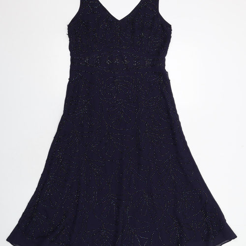 Per Una Womens Blue Polyester A-Line Size 10 V-Neck Zip - Embellished