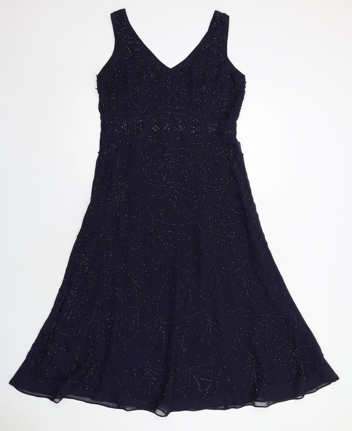 Per Una Womens Blue Polyester A-Line Size 10 V-Neck Zip - Embellished