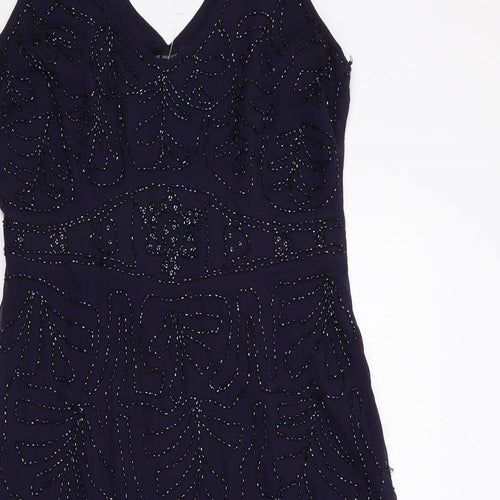 Per Una Womens Blue Polyester A-Line Size 10 V-Neck Zip - Embellished