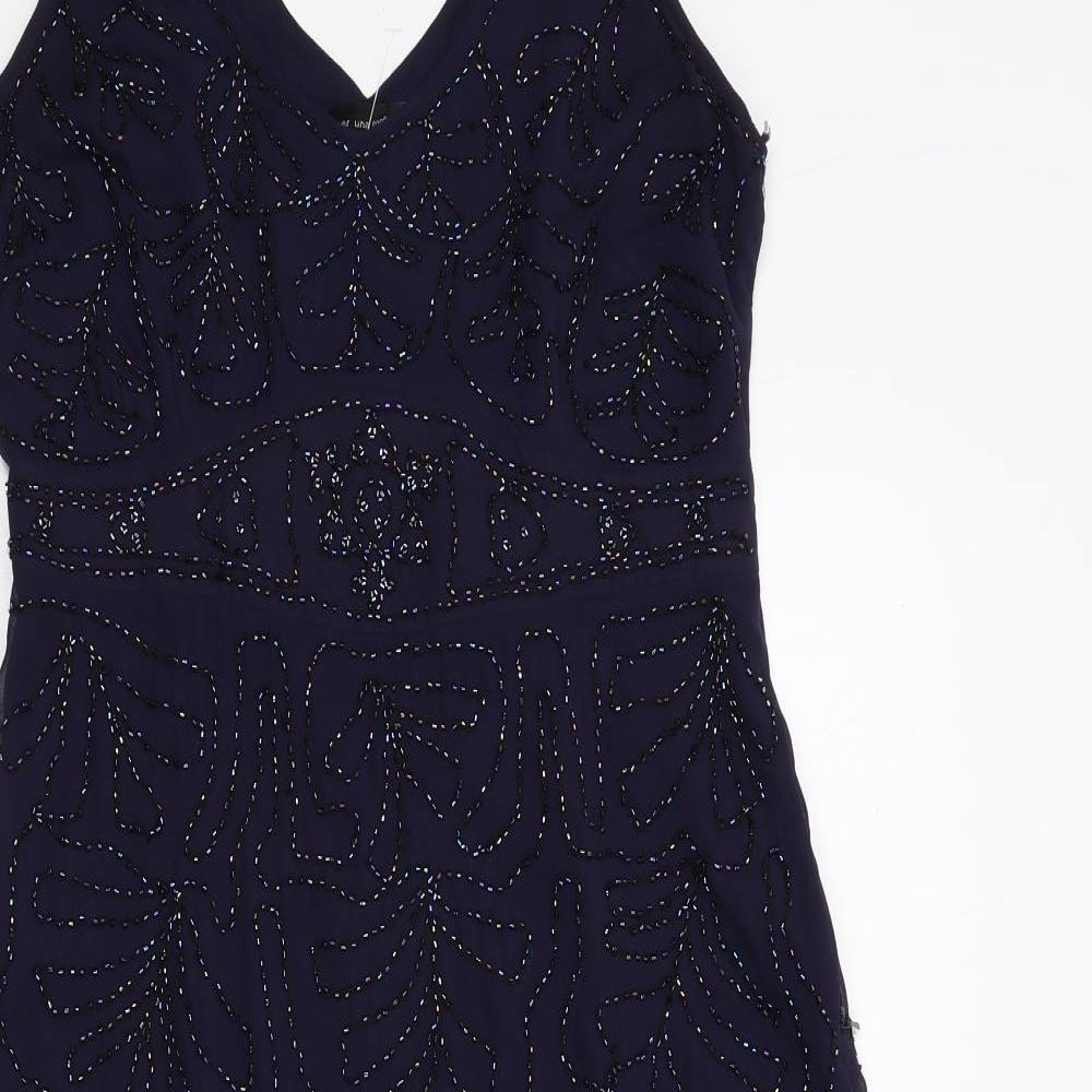 Per Una Womens Blue Polyester A-Line Size 10 V-Neck Zip - Embellished