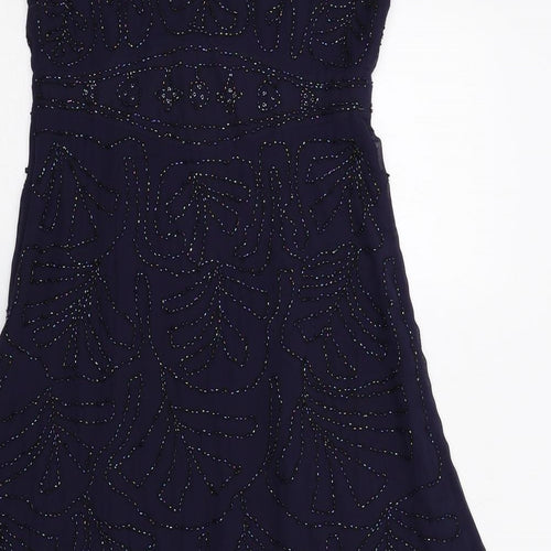 Per Una Womens Blue Polyester A-Line Size 10 V-Neck Zip - Embellished