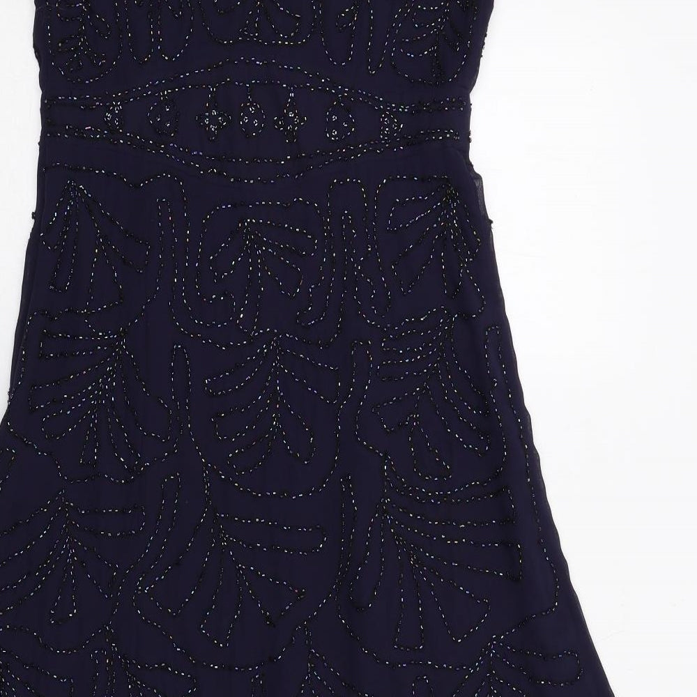 Per Una Womens Blue Polyester A-Line Size 10 V-Neck Zip - Embellished