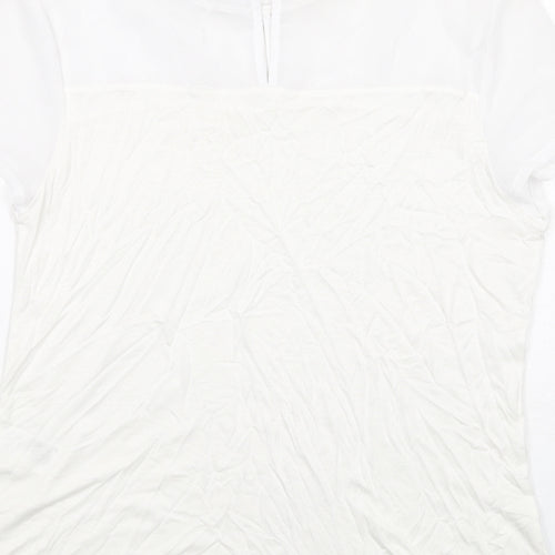 H&M Womens White Polyester Basic T-Shirt Size M Boat Neck - Embellished Neckline