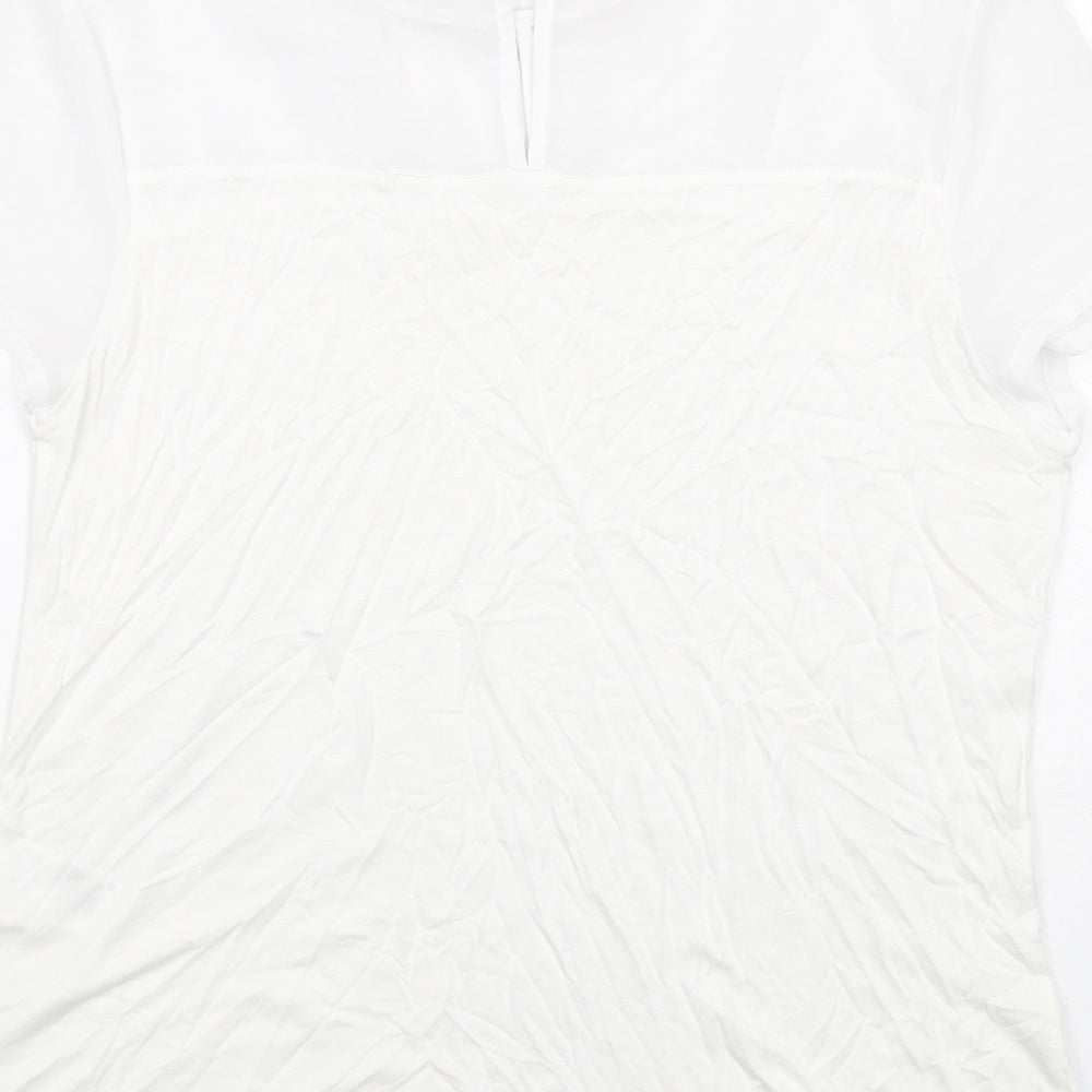 H&M Womens White Polyester Basic T-Shirt Size M Boat Neck - Embellished Neckline