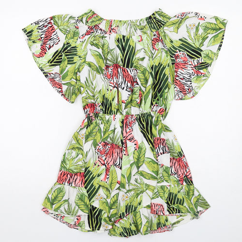 Papillonne Womens Green Geometric Polyester Playsuit One-Piece Size S Pullover - Tiger Print