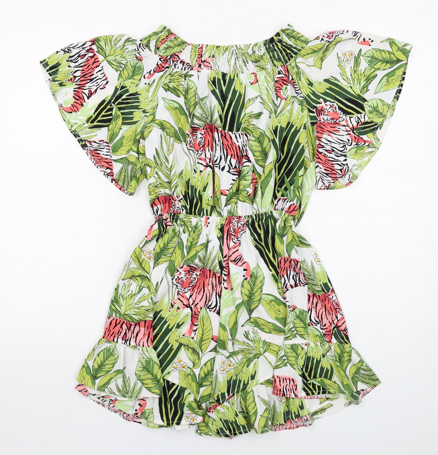 Papillonne Womens Green Geometric Polyester Playsuit One-Piece Size S Pullover - Tiger Print