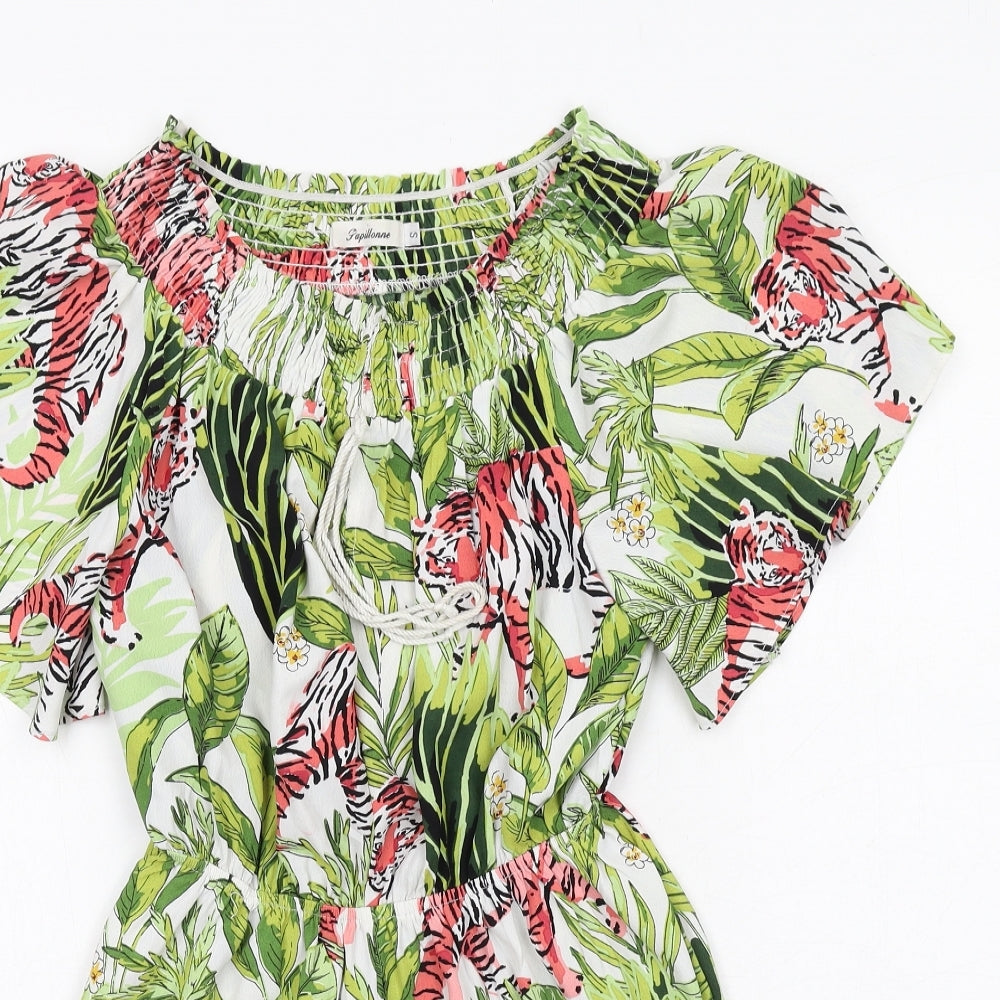 Papillonne Womens Green Geometric Polyester Playsuit One-Piece Size S Pullover - Tiger Print