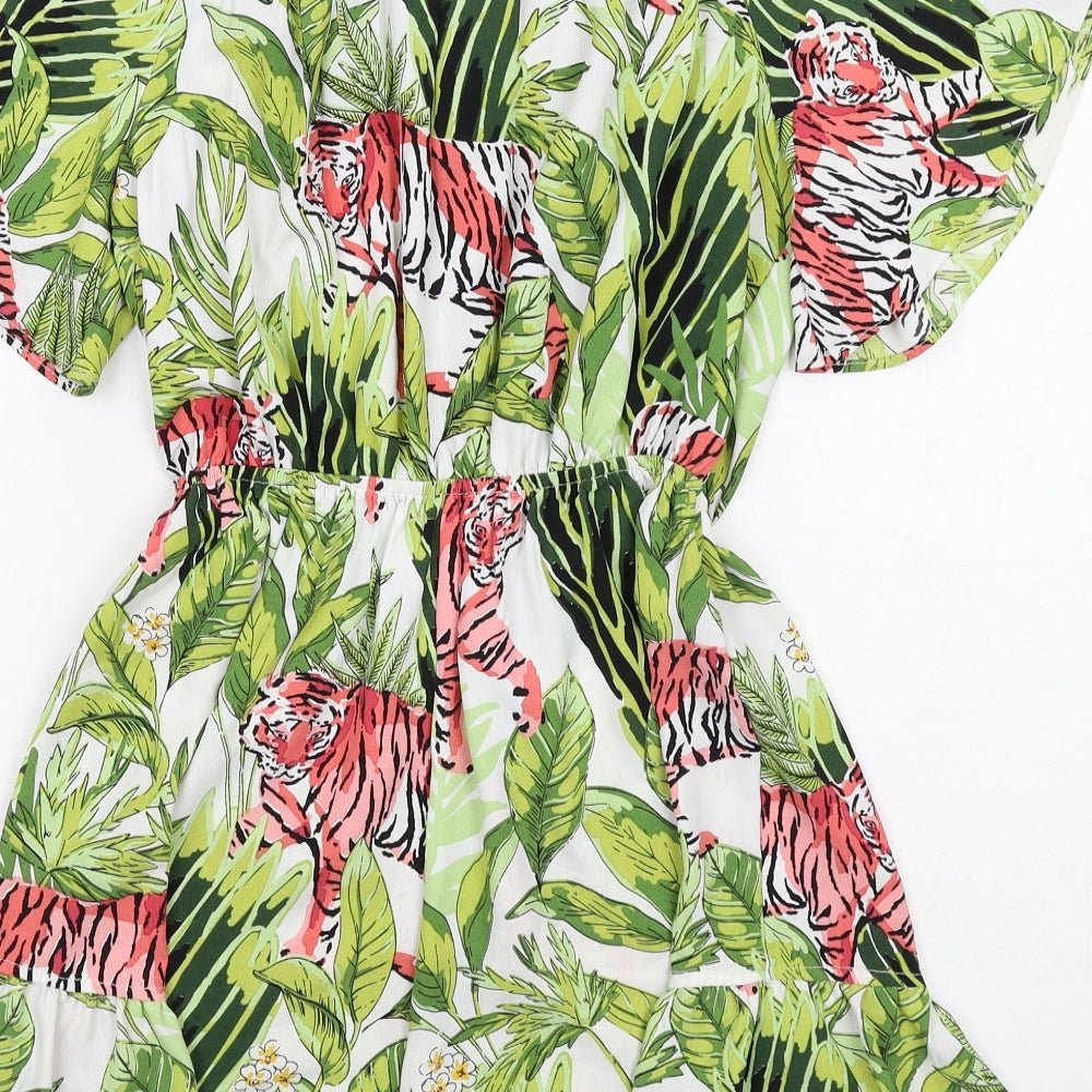 Papillonne Womens Green Geometric Polyester Playsuit One-Piece Size S Pullover - Tiger Print