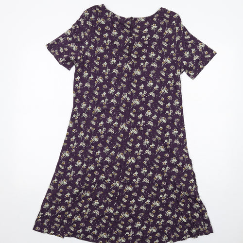 Fat Face Womens Purple Floral Cotton A-Line Size 10 Round Neck Button