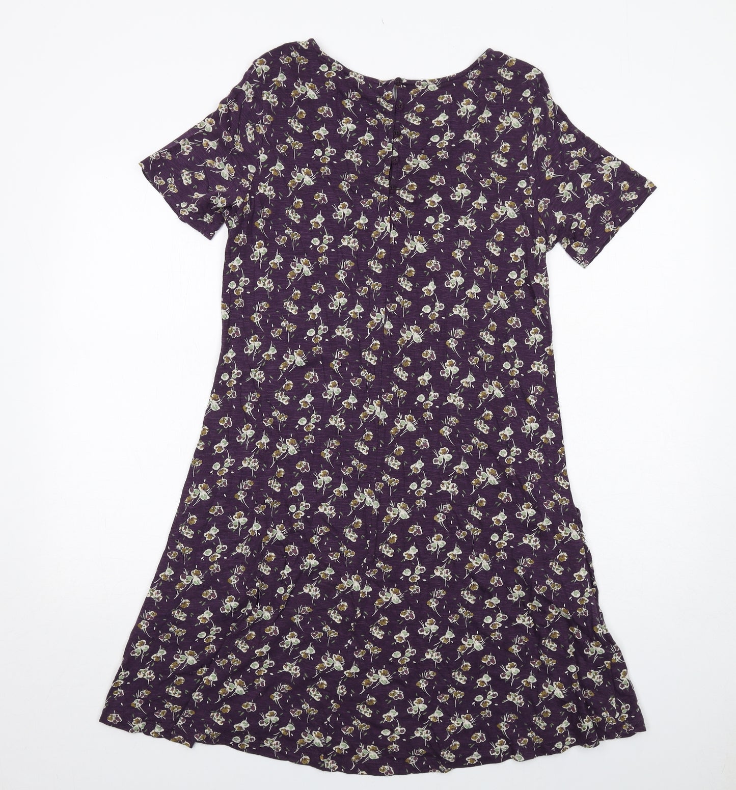Fat Face Womens Purple Floral Cotton A-Line Size 10 Round Neck Button