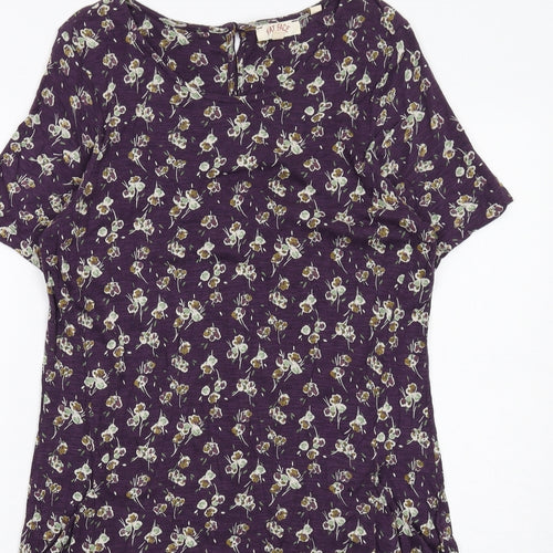 Fat Face Womens Purple Floral Cotton A-Line Size 10 Round Neck Button