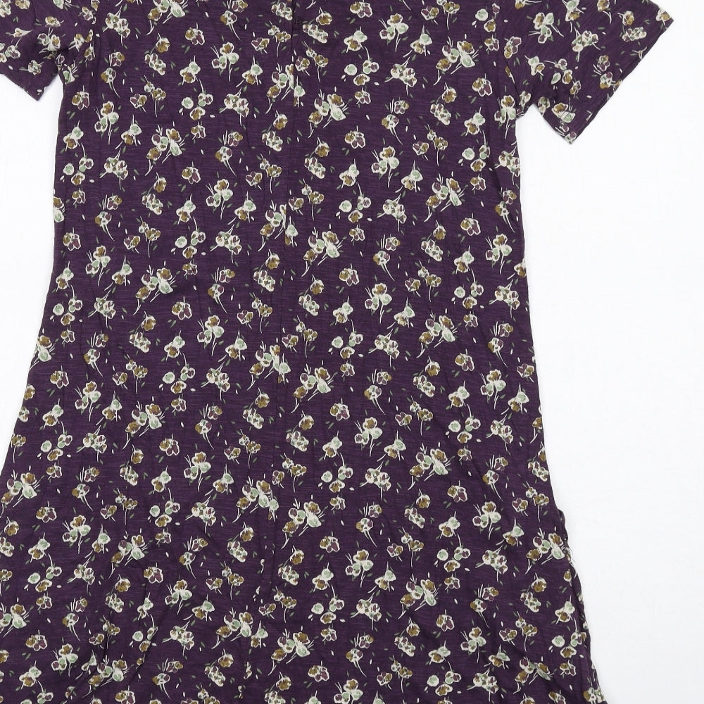 Fat Face Womens Purple Floral Cotton A-Line Size 10 Round Neck Button
