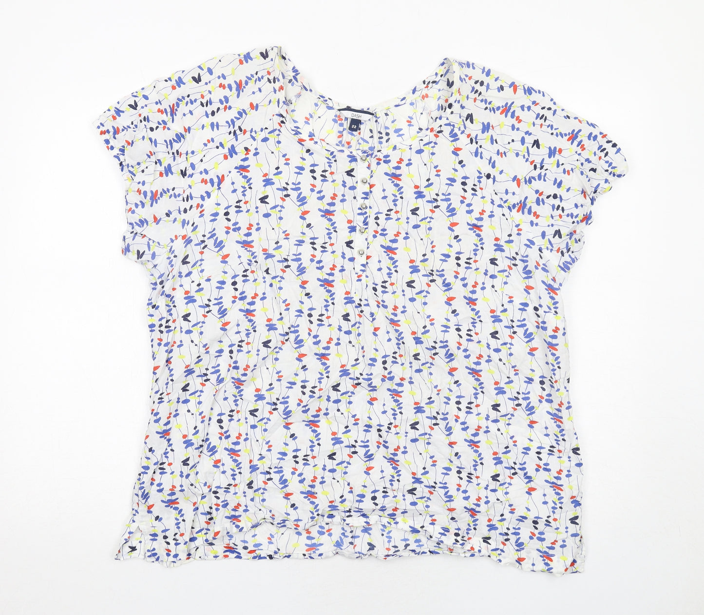 DASH Womens White Geometric Cotton Basic Blouse Size 22 Boat Neck