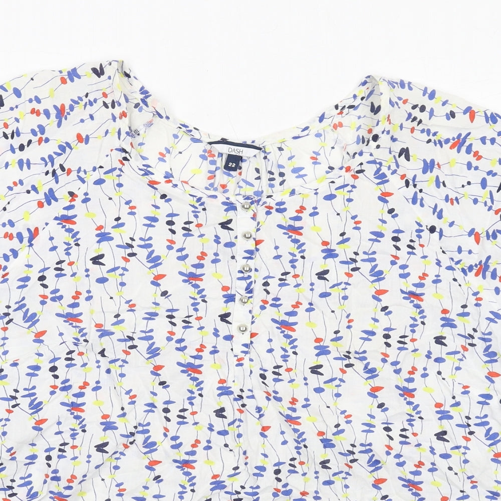 DASH Womens White Geometric Cotton Basic Blouse Size 22 Boat Neck