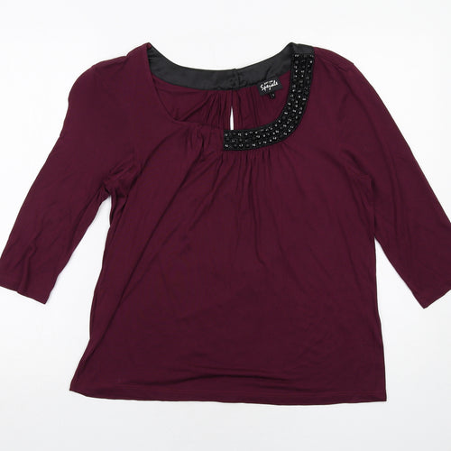 Per Una Womens Purple Modal Basic Blouse Size 14 Boat Neck - Embellished Neckline