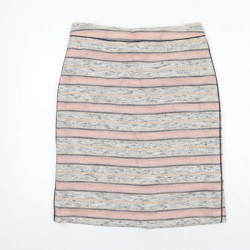 Marks and Spencer Womens Multicoloured Striped Cotton A-Line Skirt Size 12 Zip