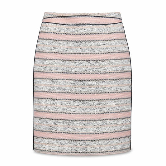 Front view of Marks & Spencer women’s multicoloured striped cotton a-line skirt, size UK 12, zip