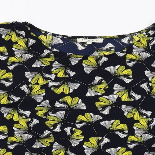 Purple Womens Blue Geometric Polyester Basic Blouse Size L Boat Neck