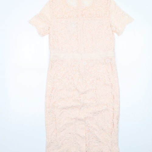 Nightingales Womens Pink Geometric Polyester Shift Size 10 Round Neck Zip