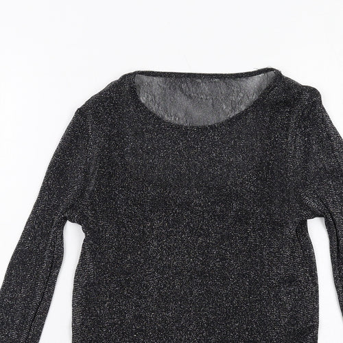 New Look Girls Black Polyester Basic T-Shirt Size 12-13 Years Round Neck Pullover