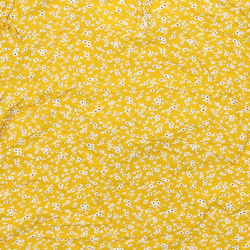 New Look Womens Yellow Floral Viscose Basic Blouse Size 10 Round Neck