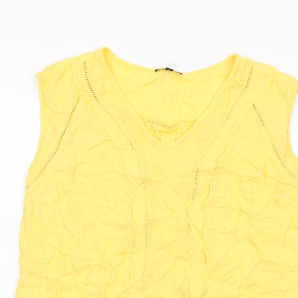Warehouse Womens Yellow Viscose Basic Blouse Size 12 V-Neck