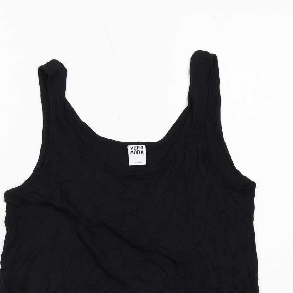 VERO MODA Womens Black Viscose Basic Tank Size L Scoop Neck