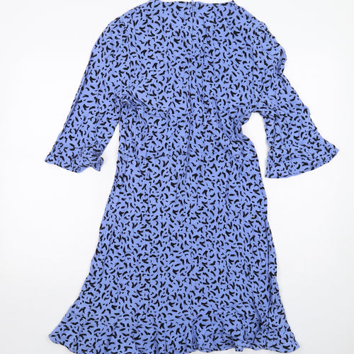 Marks and Spencer Womens Blue Geometric Viscose A-Line Size 10 Round Neck Zip