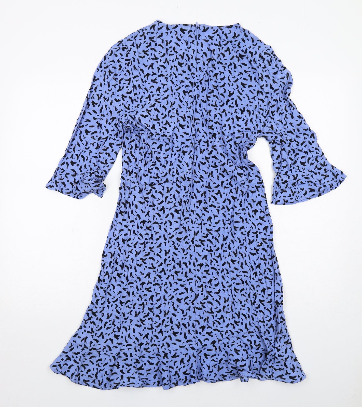 Marks and Spencer Womens Blue Geometric Viscose A-Line Size 10 Round Neck Zip