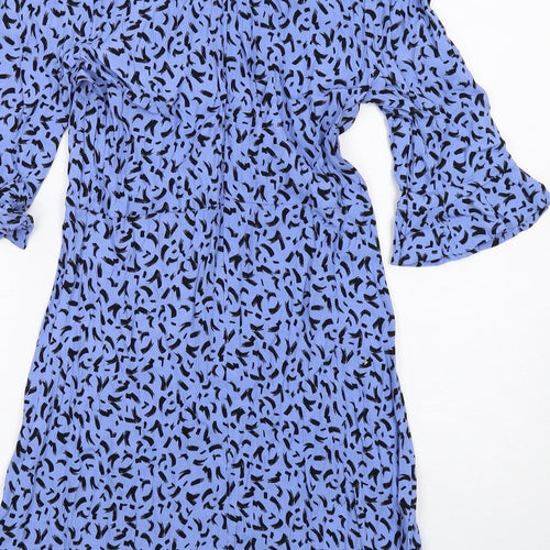 Marks and Spencer Womens Blue Geometric Viscose A-Line Size 10 Round Neck Zip