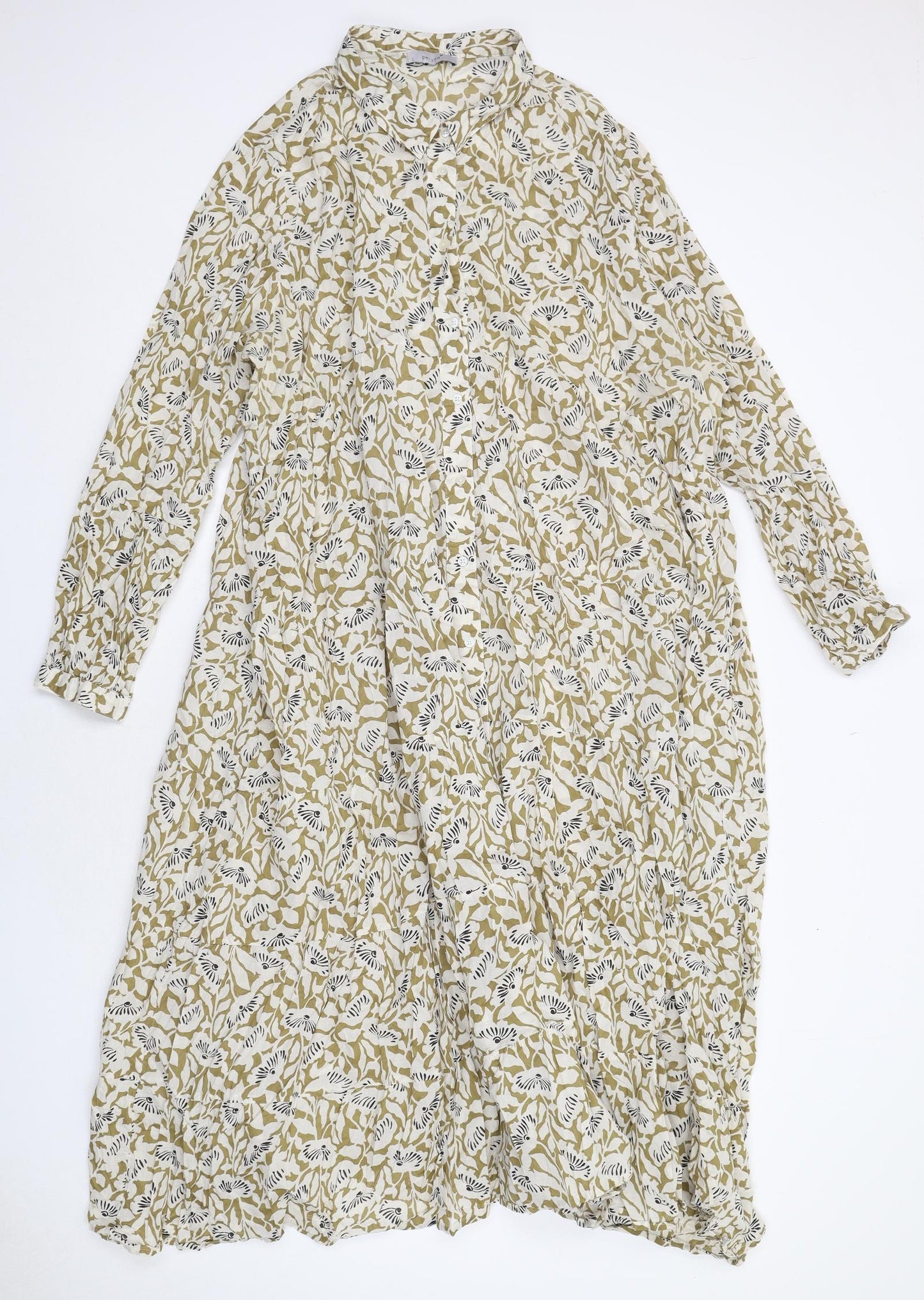 Per Una Womens Ivory Geometric Cotton Shirt Dress Size 24 Collared Button