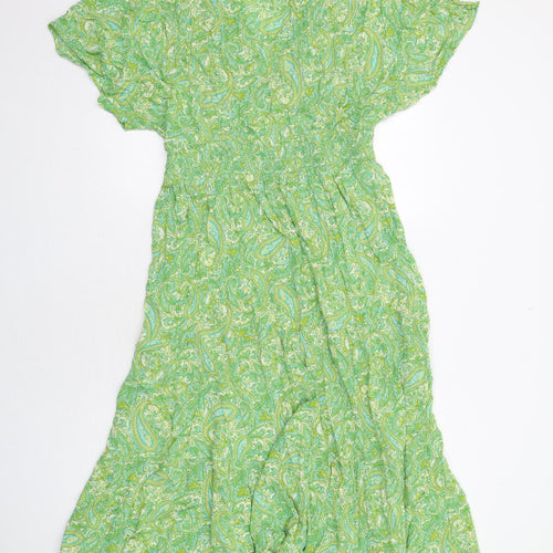 Zara Womens Green Geometric Viscose Maxi Size XL V-Neck Pullover