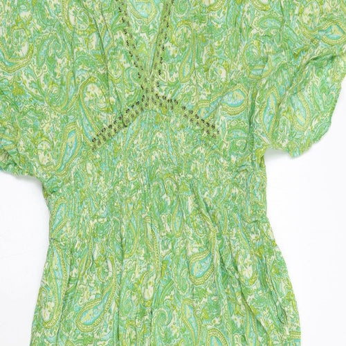Zara Womens Green Geometric Viscose Maxi Size XL V-Neck Pullover